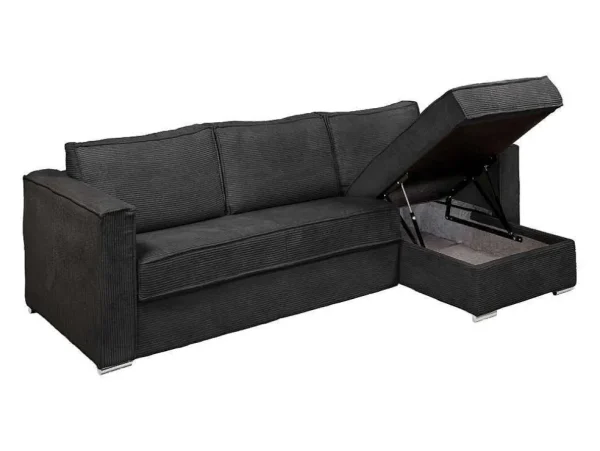 New Omkeerbare Express-Hoekslaapbank Van Antracietgrijs Ribfluweel - Bed Met Brede Latten 140 Cm - Matras 14 Cm Loreto Speciale Modellen Zitbanken & Fauteuils