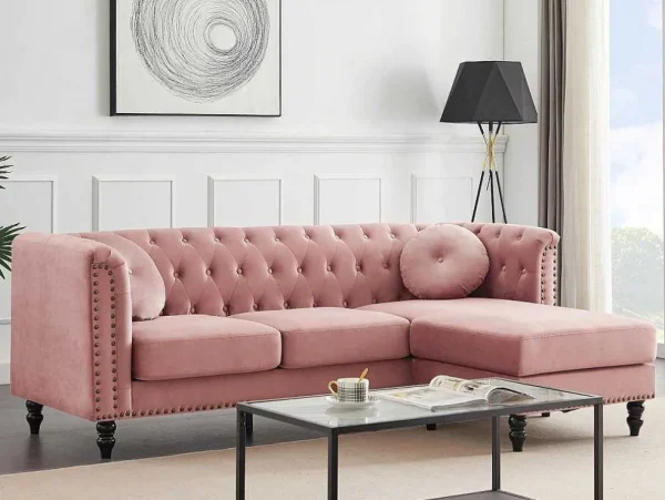 Sale Omkeerbare Hoekbank Van Oud Roze Velours Turner Hoekbank