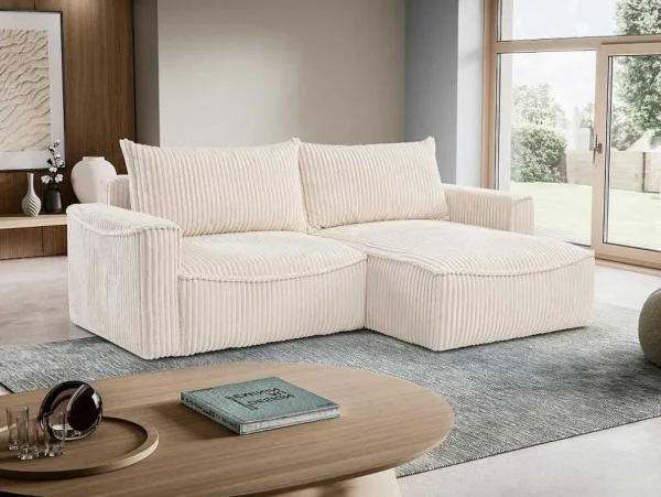 Store Omkeerbare Hoekslaapbank Van Beige Ribfluweel Met Brede Ribbels Asturio Vierzitsbank