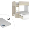 Cheap Omkeerbare Hoekstapelbed Ricardo - 2 X 90X190Cm - Opbergruimte - Grijs En Wit + Matras Kinderbed Stapelbed