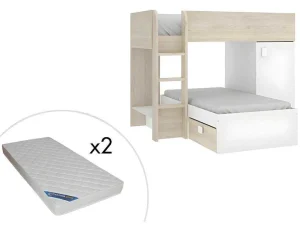 Cheap Omkeerbare Hoekstapelbed Ricardo - 2 X 90X190Cm - Opbergruimte - Grijs En Wit + Matras Kinderbed Stapelbed