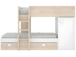 Cheap Omkeerbare Hoekstapelbed Ricardo - 2 X 90X190Cm - Opbergruimte - Grijs En Wit + Matras Kinderbed Stapelbed