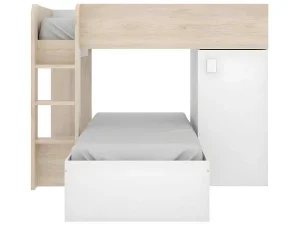 Hot Omkeerbare Hoekstapelbed Ricardo - 2 X 90X190Cm - Opbergruimte - Eiken En Wit Kinderbed