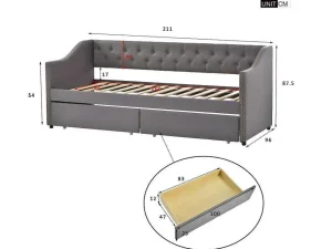 Clearance Onderschuifbed, Linnen Slaapbank 90X200Cm Met 2 Lades En Lattenbodem En - Grijs Bed Met Slaaplade