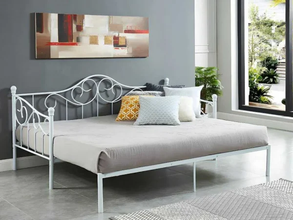 Online Onderuitschuifbed Sebille - Metaal - 90 X 200 Cm - Wit Bed Met Slaaplade