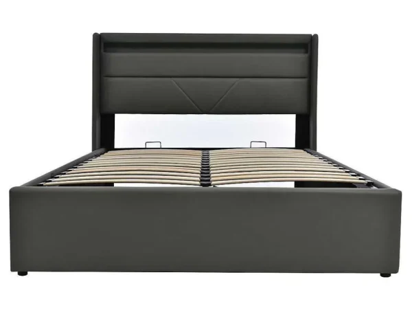 Best Sale Opbergbed 140X200Cm In Kunstleer Met Led + Lattenbodem - Grijs Aanbiedingen: Slaapkamer & Kantoor