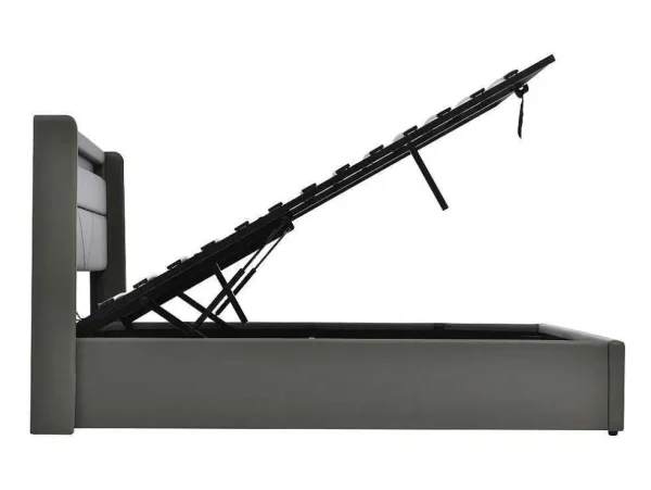 Best Sale Opbergbed 140X200Cm In Kunstleer Met Led + Lattenbodem - Grijs Aanbiedingen: Slaapkamer & Kantoor