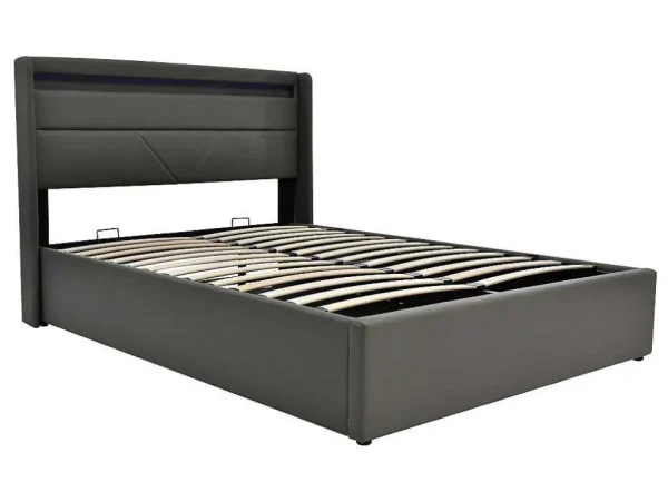 Best Sale Opbergbed 140X200Cm In Kunstleer Met Led + Lattenbodem - Grijs Aanbiedingen: Slaapkamer & Kantoor