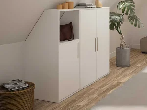 Discount Opbergkast Onder Schuin Dak Met 3 Deuren En 1 Nis - Wit - Adezio Kleine Opberger En Slaapkameraccessoire