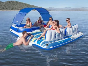 Online Opblaaseiland Met Afneembaar Zonnescherm - 373 X 264 Cm - Azulio Van Watersport
