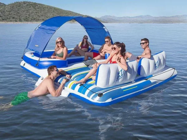 Online Opblaaseiland Met Afneembaar Zonnescherm - 373 X 264 Cm - Azulio Van Watersport