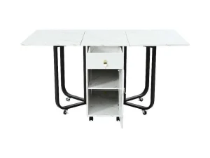 Best Opklapbare Eettafel Op Wielen - Met Opbergruimte - Wit & Zwart Eettafel