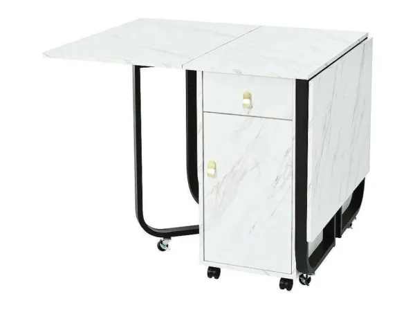 Best Opklapbare Eettafel Op Wielen - Met Opbergruimte - Wit & Zwart Eettafel