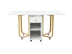 Cheap Opklapbare Eettafel Op Wielen - Met Opbergruimte - Wit & Goud Eettafel