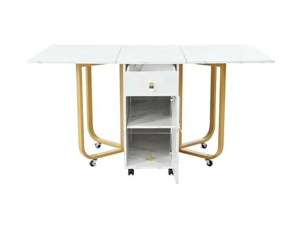 Cheap Opklapbare Eettafel Op Wielen - Met Opbergruimte - Wit & Goud Eettafel
