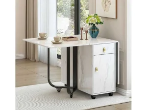 Best Opklapbare Eettafel Op Wielen - Met Opbergruimte - Wit & Zwart Eettafel