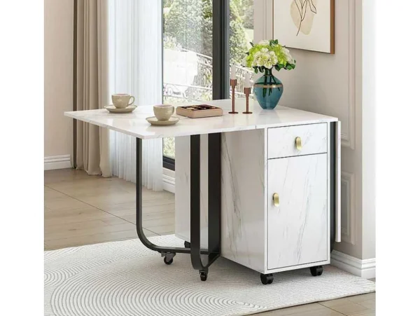 Best Opklapbare Eettafel Op Wielen - Met Opbergruimte - Wit & Zwart Eettafel