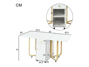 Cheap Opklapbare Eettafel Op Wielen - Met Opbergruimte - Wit & Goud Eettafel