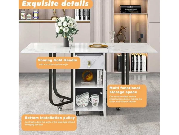 Best Opklapbare Eettafel Op Wielen - Met Opbergruimte - Wit & Zwart Eettafel
