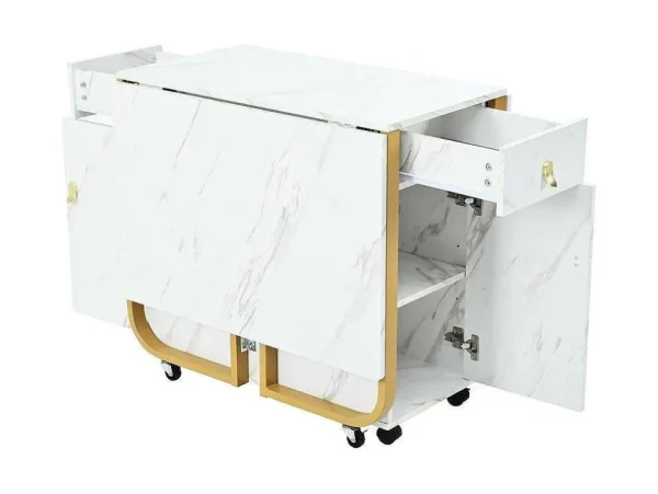 Cheap Opklapbare Eettafel Op Wielen - Met Opbergruimte - Wit & Goud Eettafel