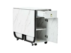 Best Opklapbare Eettafel Op Wielen - Met Opbergruimte - Wit & Zwart Eettafel