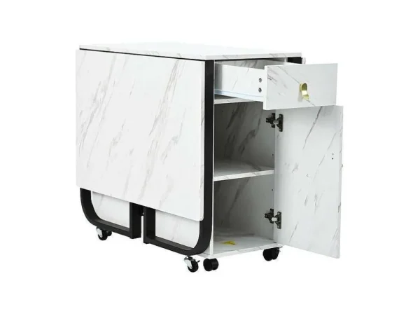 Best Opklapbare Eettafel Op Wielen - Met Opbergruimte - Wit & Zwart Eettafel