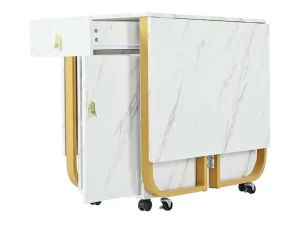 Cheap Opklapbare Eettafel Op Wielen - Met Opbergruimte - Wit & Goud Eettafel