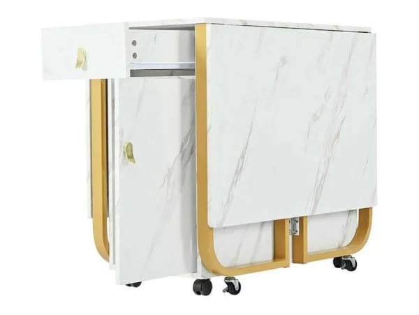 Cheap Opklapbare Eettafel Op Wielen - Met Opbergruimte - Wit & Goud Eettafel