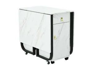 Best Opklapbare Eettafel Op Wielen - Met Opbergruimte - Wit & Zwart Eettafel