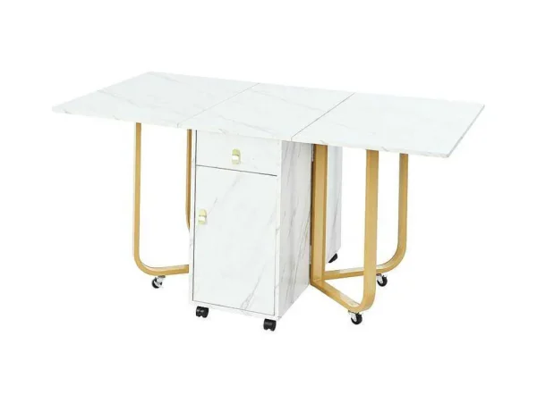 Cheap Opklapbare Eettafel Op Wielen - Met Opbergruimte - Wit & Goud Eettafel