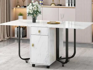 Best Opklapbare Eettafel Op Wielen - Met Opbergruimte - Wit & Zwart Eettafel