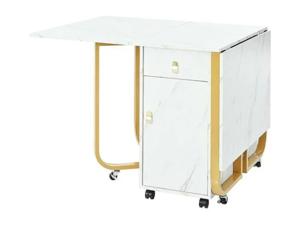 Cheap Opklapbare Eettafel Op Wielen - Met Opbergruimte - Wit & Goud Eettafel