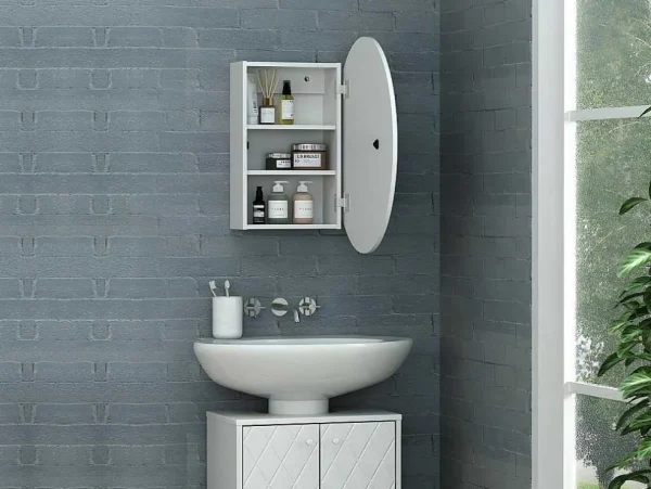 Best Ovaal Badkamermeubel Met Spiegel Ruri - Wit Muurkast Badkamer