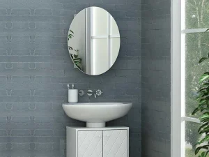 Best Ovaal Badkamermeubel Met Spiegel Ruri - Wit Muurkast Badkamer