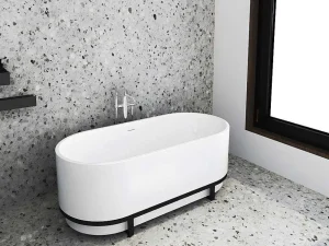 Cheap Ovaal Vrijstaand Bad Met Metalen Decoratie - 230 L - 160 X 75 X 60 Cm - Wit - Acryl - Pleco Vrijstaand Bad