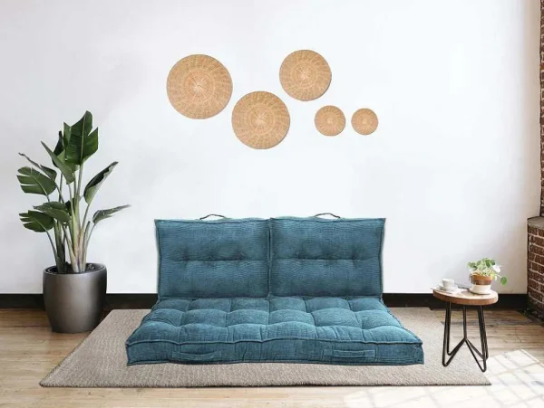 Store Palletkussen - 120 X 80 X 10 Cm - Ribfluweel - Blauw - Baila Huistextiel