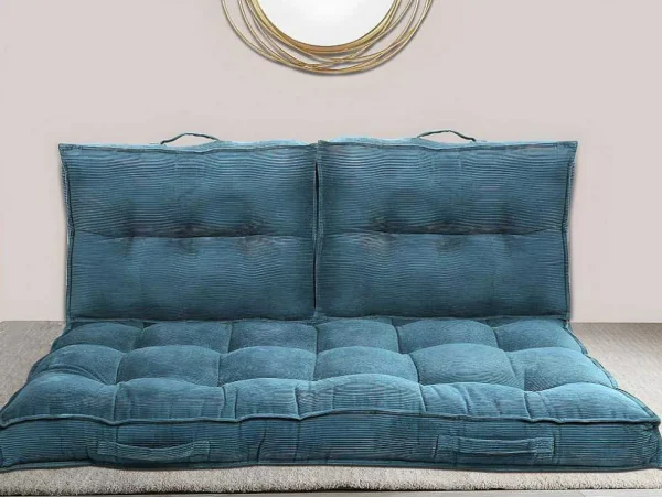 Store Palletkussen - 120 X 80 X 10 Cm - Ribfluweel - Blauw - Baila Huistextiel