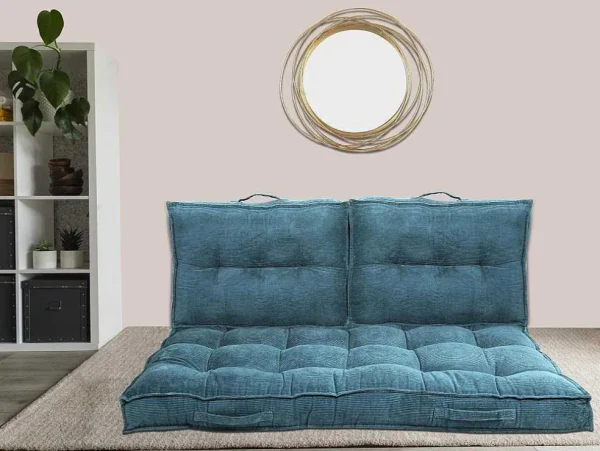 Store Palletkussen - 120 X 80 X 10 Cm - Ribfluweel - Blauw - Baila Huistextiel