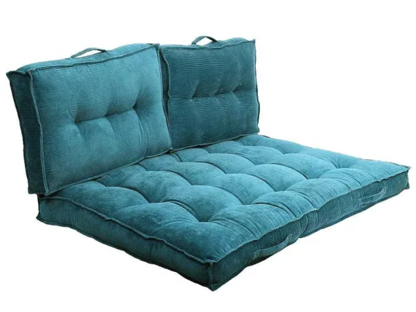 Store Palletkussen - 120 X 80 X 10 Cm - Ribfluweel - Blauw - Baila Huistextiel