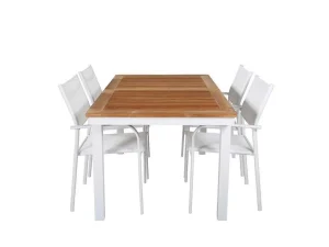 Discount Panama Tuinmeubelset Tafel 90X152/210Cm En 4 Stoel Santorini Wit, Naturel. Tuinset