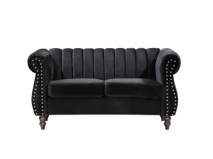 Best 2-Persoons Zwarte Fluwelen Chesterfield Zitbank Trumbo Chesterfield Zitbank