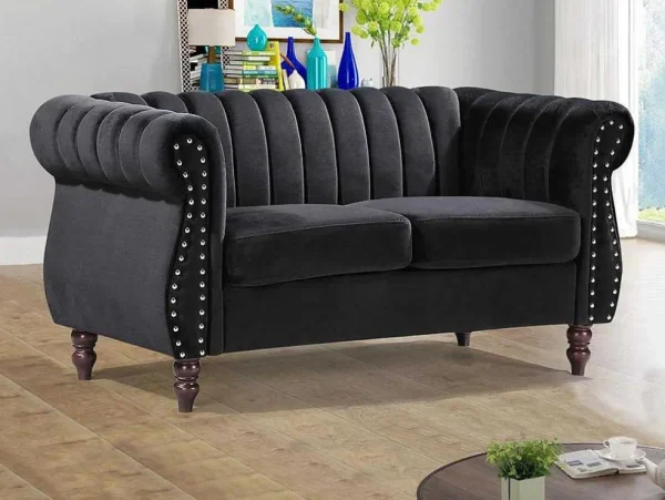 Best 2-Persoons Zwarte Fluwelen Chesterfield Zitbank Trumbo Chesterfield Zitbank