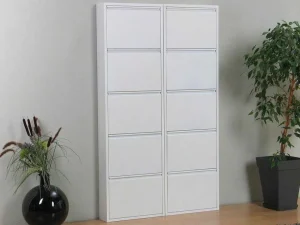 Store Pisa Schoenenkast Wit Metaal Met 5 Vakken - Set Van 2. Schoenenkast