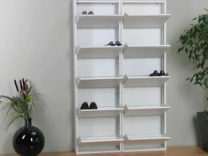 Store Pisa Schoenenkast Wit Metaal Met 5 Vakken - Set Van 2. Schoenenkast