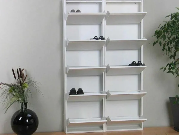 Store Pisa Schoenenkast Wit Metaal Met 5 Vakken - Set Van 2. Schoenenkast