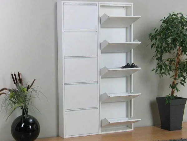 Store Pisa Schoenenkast Wit Metaal Met 5 Vakken - Set Van 2. Schoenenkast