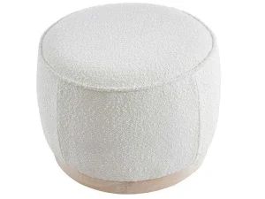 Store Poef Van Boucle Stof Met Voet In Lichtkleurig Hout - Miloden Poef