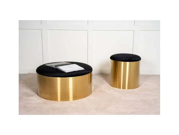 Cheap Puff Poef, Hocker O45Cm Velours Zwart, Messing. Poef