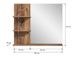 Flash Sale Ramon Spiegel Bad 80Cm 3 Planken Grijs,Eik Decor. Accessoires & Spiegels