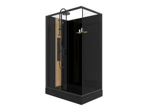 Fashion Rechthoekige Hydromassage Douchecabine Met Bamboe - Omkeerbare Installatie - Mat Zwart - L120 X B80 X H225 Cm - Vituna Douchecabine